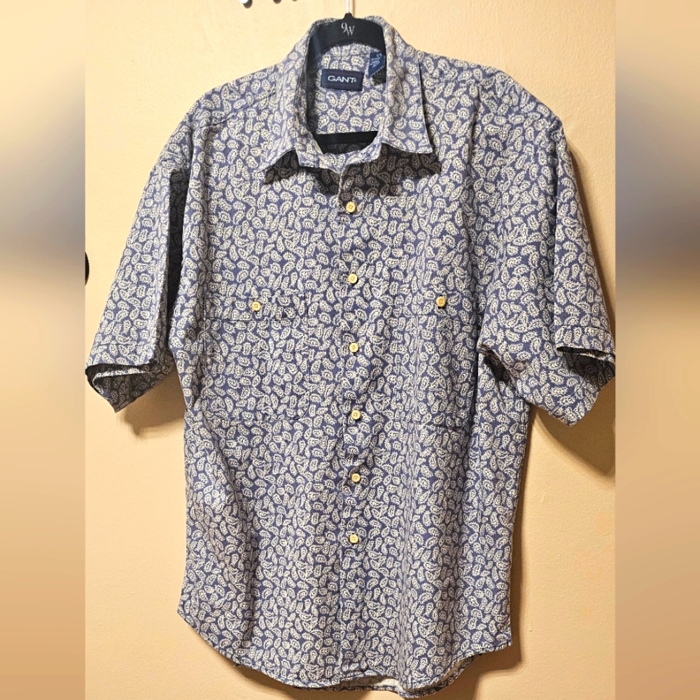 GANT Men'sShort Sleeve Navy Leaf Print Shirt.Large